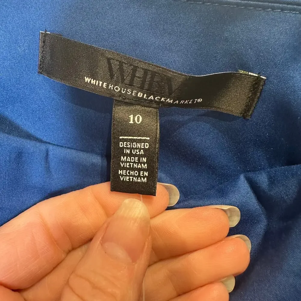 NWT WHBM Size 10 Blouse Asymmetrical Bow Royal Blue Side Ruching Puff Sleeve8